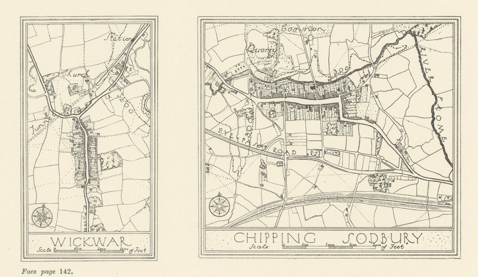 Chipping Sodbury & Wickwar town plans by Patrick Abercrombie. Glos 1930 map